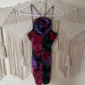 AFRM Purple, Red & Green Mini Dress with Floral Detail